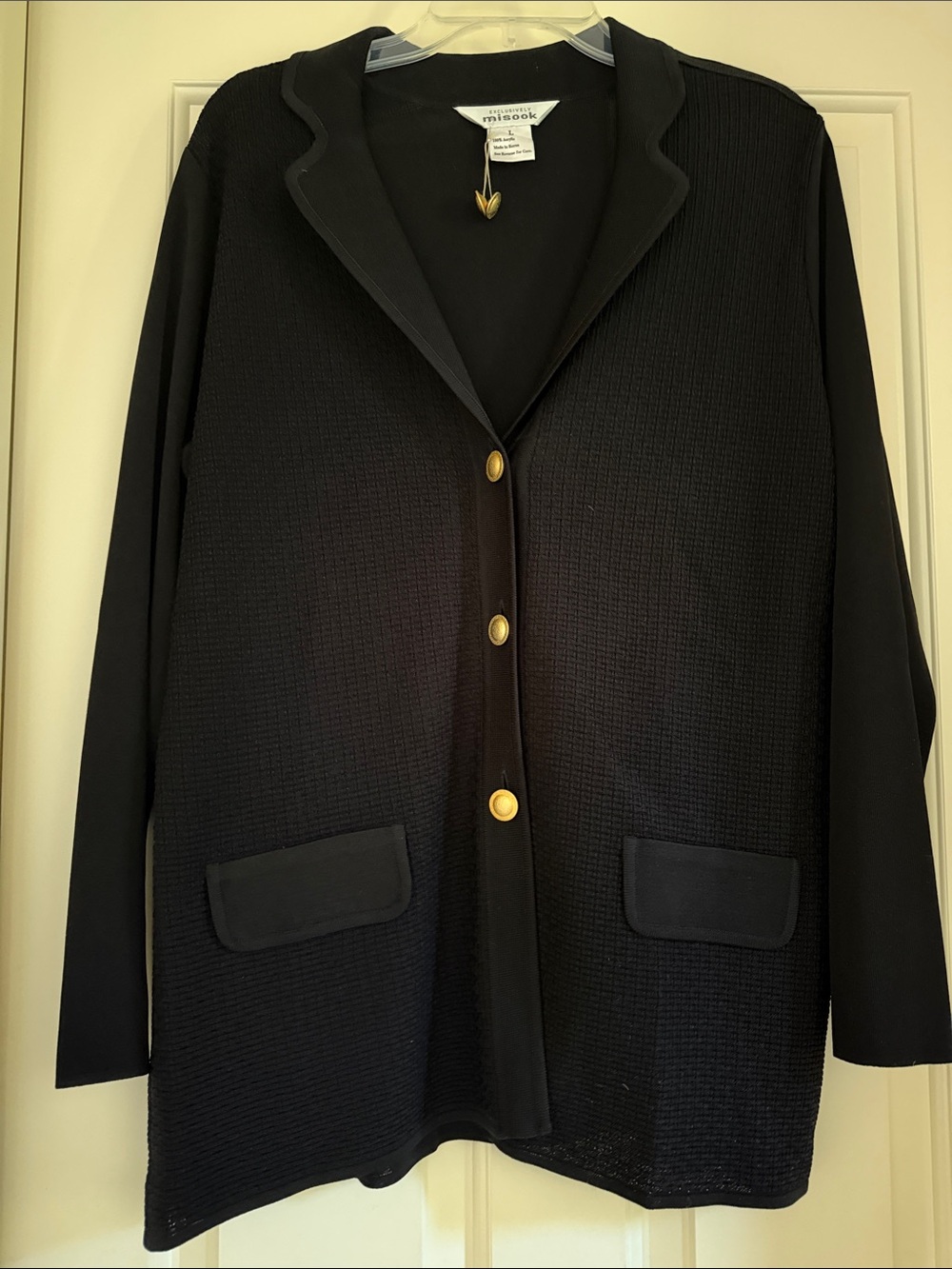 Misook Black Knit Jacket with Gold Buttons